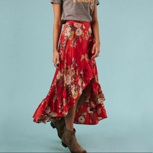Clad & Cloth Fuego Red Floral Skirt Large NWT New